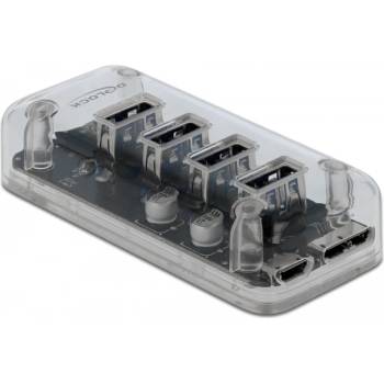 Delock Външен 3.0 USB хъб с 4 порта, прозрачен (64087) (64087)