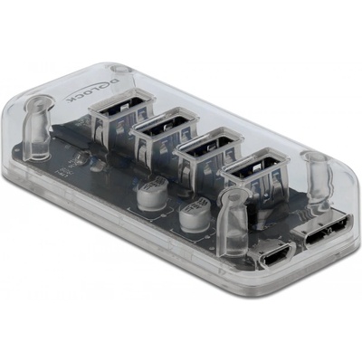 Delock Външен 3.0 USB хъб с 4 порта, прозрачен (64087) (64087)