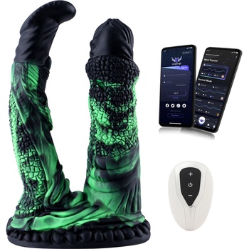 Image 1 of HISMITH WDA039-M-F Wildolo Glow-in-the-dark Liquid Silicone Double Dildo with App 22.7cm Black-Green