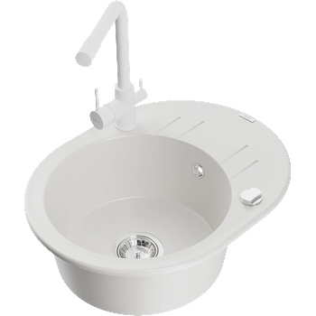 Mexen Kevin кухненска мивка от гранит с 1 камера с дренаж и кухненски смесител Duero, бял - 6517-20-671600-20 (6517-20-671600-20)