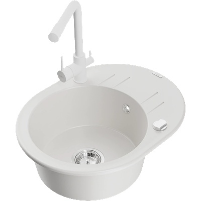 Mexen Kevin кухненска мивка от гранит с 1 камера с дренаж и кухненски смесител Duero, бял - 6517-20-671600-20 (6517-20-671600-20)