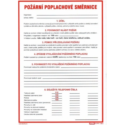 Požární poplachové směrnice 210x297mm - samolepka – Zbozi.Blesk.cz