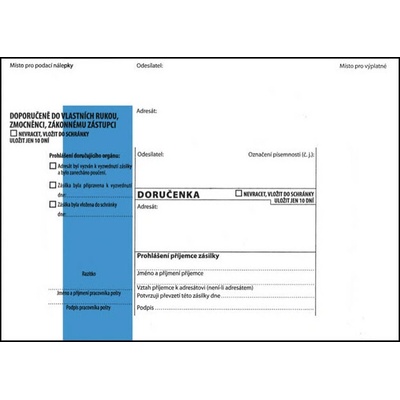 Obálky B6 s doručenkou, vytrhovací okénko - s modrým pruhem / 1000 ks
