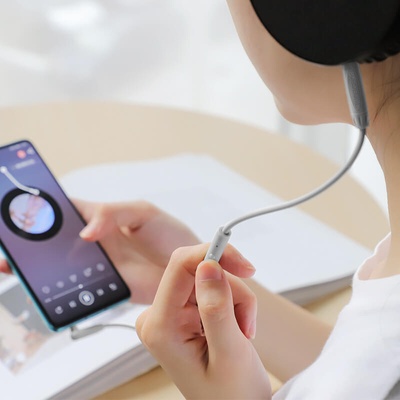 BOROFONE Качествен 3.5 мм аудио кабел с микрофон и бутон (100 см) - Borofone BL5 Aux Audio Cable (сив) (BL5)
