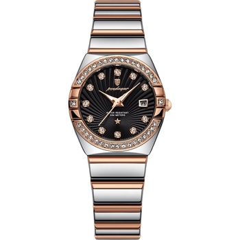Poedagar Дамски часовник Poedagar CS1865, неръждаема стомана, сребърно-розово злато, черен циферблат (CS1865)