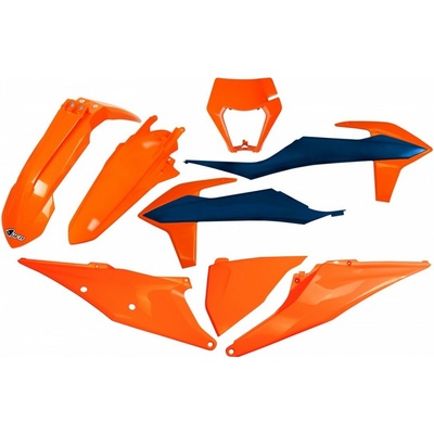 UFO kompletní sada plastů KTM EXC 125 '20-'21, EXC 250 / 300 TPI '20-'23, EXC-F 250 / 350 / 450 / 500 '20-'23 s krytem světla barva OEM '22 (oranžová/modrá)