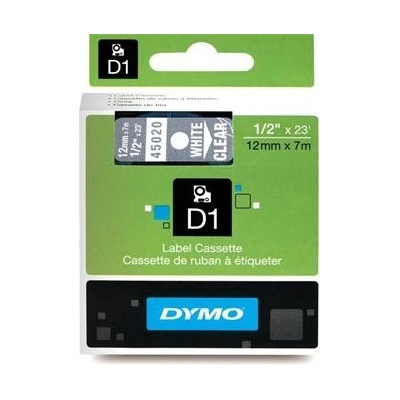 páska DYMO 45020 D1 White On Transparent Tape (12mm) (S0720600)