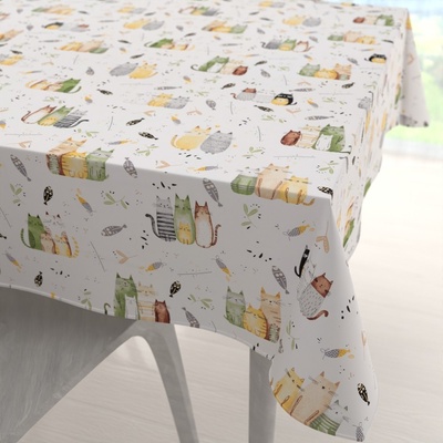 Biante Dětský bavlna čtvercový ubrus Sandra SA-652 Kočičí svět zeleno-žlutý na bílém 80x80 cm