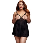 Baci - плюс размер babydoll с отворен дизайн и точки - черен (XL-XXL) - lovesexshop