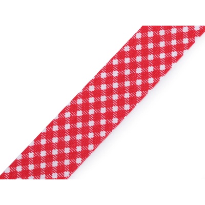 Prima-obchod Šikmý proužek bavlněný puntík, káro, hvězdy, jemný proužek šíře 20 mm zažehlený, barva 380900/7 červená káro