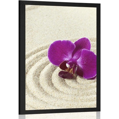 Plakát písečná Zen zahrada s fialovou orchidejí - 30x45 no frame
