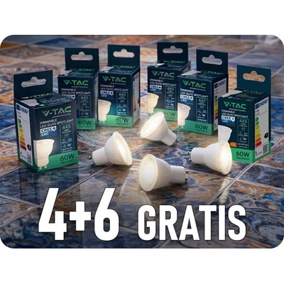 V-TAC GU10 LED žárovka 6W, 445lm, 110°, stmívatelná, Cree chip, 4+6 studená bílá