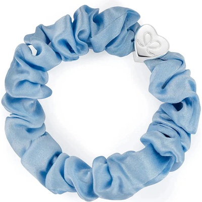 By Eloise London Silver Heart Silk Scrunchie barva Sky Blue