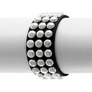 Leather & steel fashion Гривна black snake round rivets 3 rows - lsf1 90