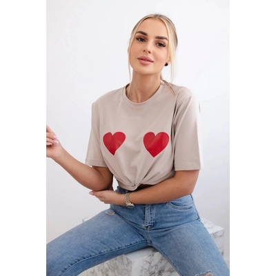Kesi Bavlněné triko Willa s potiskem srdce Béžová