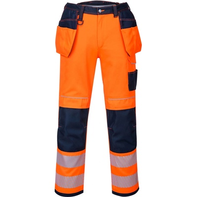 Portwest T501 PW3 Hi Vis Reflexné pracovné nohavice oranžová/čierna