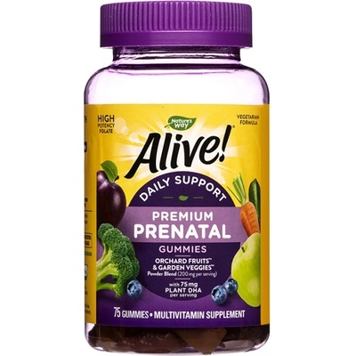 Nature's Way Alive! Complete Prenatal Multi-Vitamin | Premium Formula with Plant DHA [75 дъвчащи дражета]