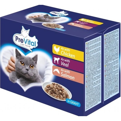 PreVital s kuracinou s teľacinou s lososom v omáčke 12 x 100 g