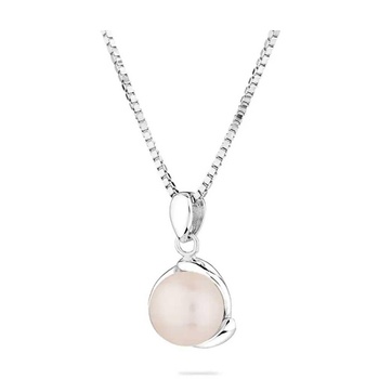 Image 1 of Swan Дамско сребърно колие с кръгла бяла перла iep0050w