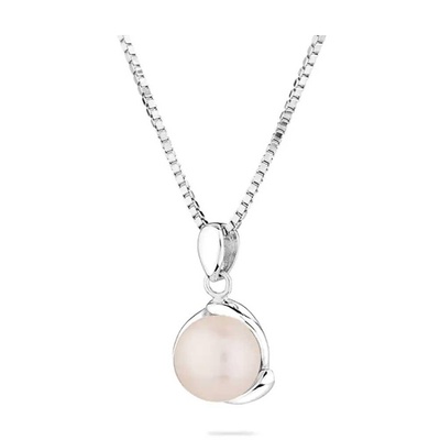 Swan Дамско сребърно колие с кръгла бяла перла iep0050w