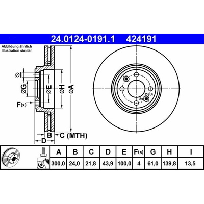 ATE 424191 brzdový kotúč 24.0124-0191.1, súprava 2 ks
