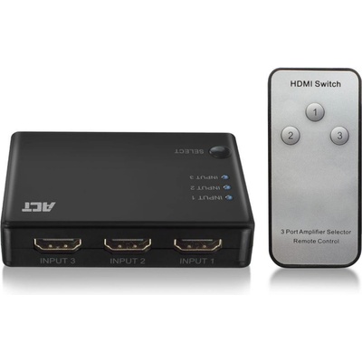 ACT 3 портов HDMI адаптер ACT AC7845, 4K@60Hz, USB, Дистанционно, Черен (AC7845)