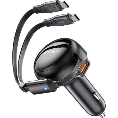 ACEFAST - Зарядно за кола (B13) - с прибиращ се кабел, USB, 2x Type-C, 53W, 70 + 15 см - Черно