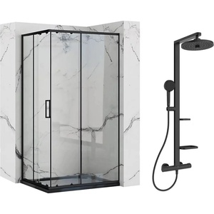 Rea Комплект душ кабина Rea Punto черна 80x100 см и душ колона Ideal Standard Alu+ черна (5902557354757+BD583XG)