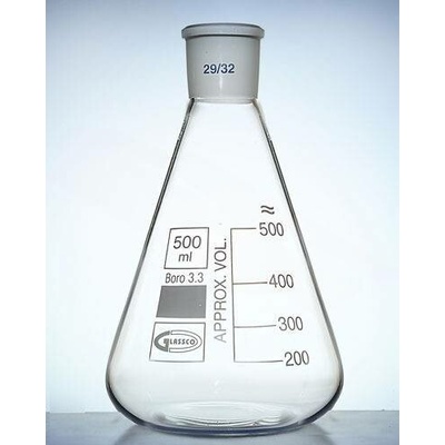 Erlenmeyerova kuželová baňka s brusným hrdlem 29/32, 250 ml, GLASSCO, borosilikátové sklo (BORO 3.3)