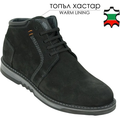 Български обувки Мъжки черни боти с връзки от естествен набук 32416