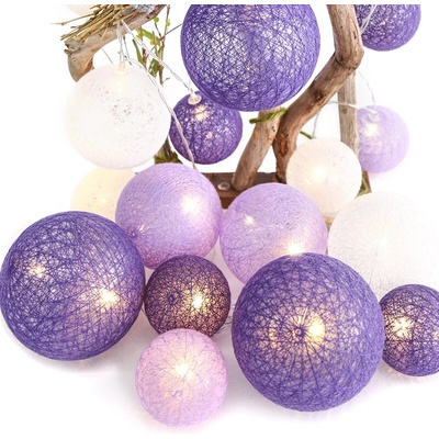 ACA Lighting LED girlanda textilní fialovo-bílé kuličky teplá bílá 2x baterie AA 210 cm IP20