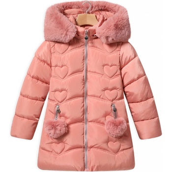 Glo Story Dievčenský zimný kabát Srdiečko ružový