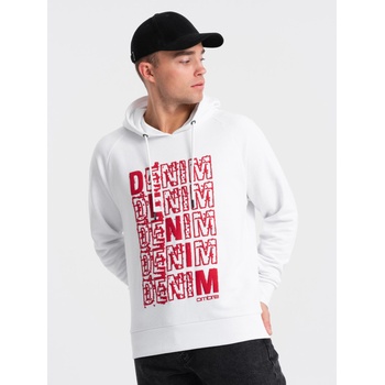 Ombre Clothing Червено-бял мъжки пуловер с качулка и принт Ombre Clothing Ombre Clothing | Byal | МЪЖЕ | S