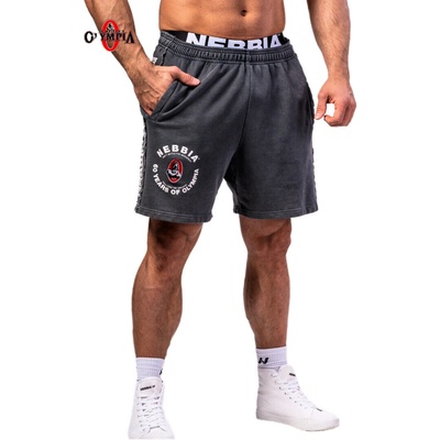 NEBBIA Washed teplákové šortky LEGEND 786 black