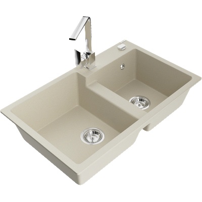 Mexen Tomas гранитна мивка с 2 камери с кухненски смесител Rita, бежова - 6516-69-670300-00 (6516-69-670300-00)