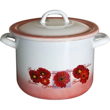 22 см (6, 7 л. ) дълбока емайлирана тенджера с метален капак разцветка Гербери