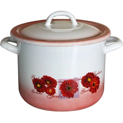 22 см (6, 7 л. ) дълбока емайлирана тенджера с метален капак разцветка Гербери