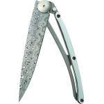 DEEJO 1dm001 gold damascus / Ексклузивно джобно ножче с острие от дамаска стомана и дръжка, позлатена с бяло злато (1dm001)