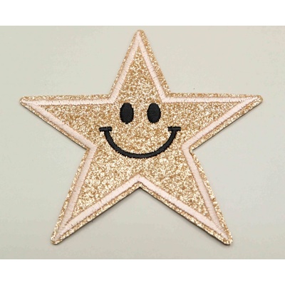 Nažehľovacia záplata - trblietavá hviezda - svetlé zlato - rozmer 8,5 cm x 8,5 cm