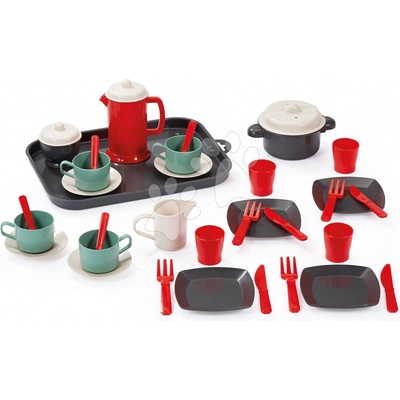 Écoiffier Jídelní souprava s kávovarem 100% Chef 35 dílů na podnosu s talíři příbory a hrncem od 18 měsíců