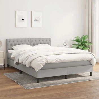vidaXL Боксспринг легло с матрак, светлосиво, 140x200 см, плат (3140297)