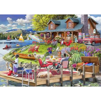 Bluebird Puzzle - Puzzle Lake View Cabin Mountain Time - 500 piese