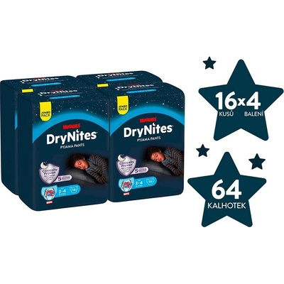 DryNites Natahovací kalhotky na noc pro chlapce JUMBO box 3-4 roky / 12-21 kg / 4x16 ks