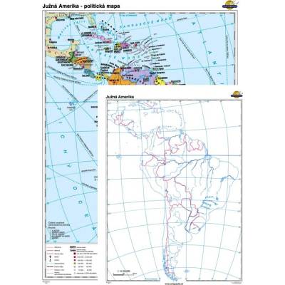 Cartographia Južná Amerika - politická mapa + slepá mapa DUO (120x160 cm), nástenná, fóliovaná, lištovaná