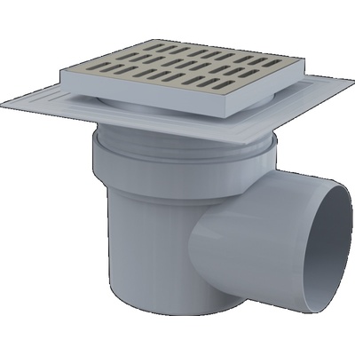Alcadrain - Podlahová vpusť 150×150/110 mm bočná, mriežka nerez APV12