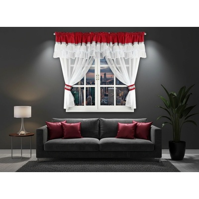 MyBestHome FLY Krátká záclona se zirkony FLORENCE bílá/červená 400x150 cm