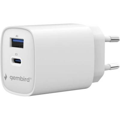 Gembird 2-портово USB зарядно устройство с бързо зареждане, 45 W, бяло TA-UC-1A1C-PD45-01-W (TA-UC-1A1C-PD45-01-W)