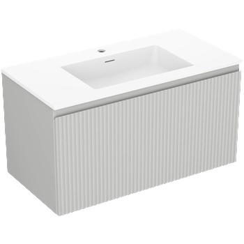 Mexen Rivel баня шкаф 90 см с мивка Otis, 1 чекмедже, рифелован, сив мат/бял мат - 91A20-09047-1-BF62-W18M01 (91A20-09047-1-BF62-W18M01)