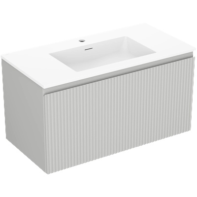 Mexen Rivel баня шкаф 90 см с мивка Otis, 1 чекмедже, рифелован, сив мат/бял мат - 91A20-09047-1-BF62-W18M01 (91A20-09047-1-BF62-W18M01)