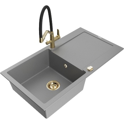 Mexen Leo гранитна мивка с една камера и отцедник с кухненски смесител Duo, сив - 6501-71-671701-57-G (6501-71-671701-57-G)